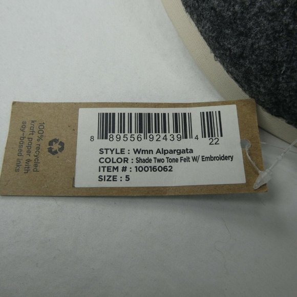 Toms Womens Size 5 Alpargata Gray 2 Tone Felt Let it Snow Embroidery Fuzzy Shoe - Picture 6 of 8